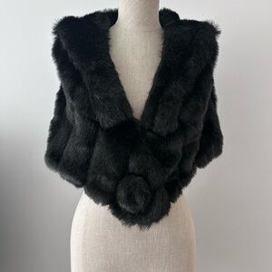 Black Faux Fur Stole Cape